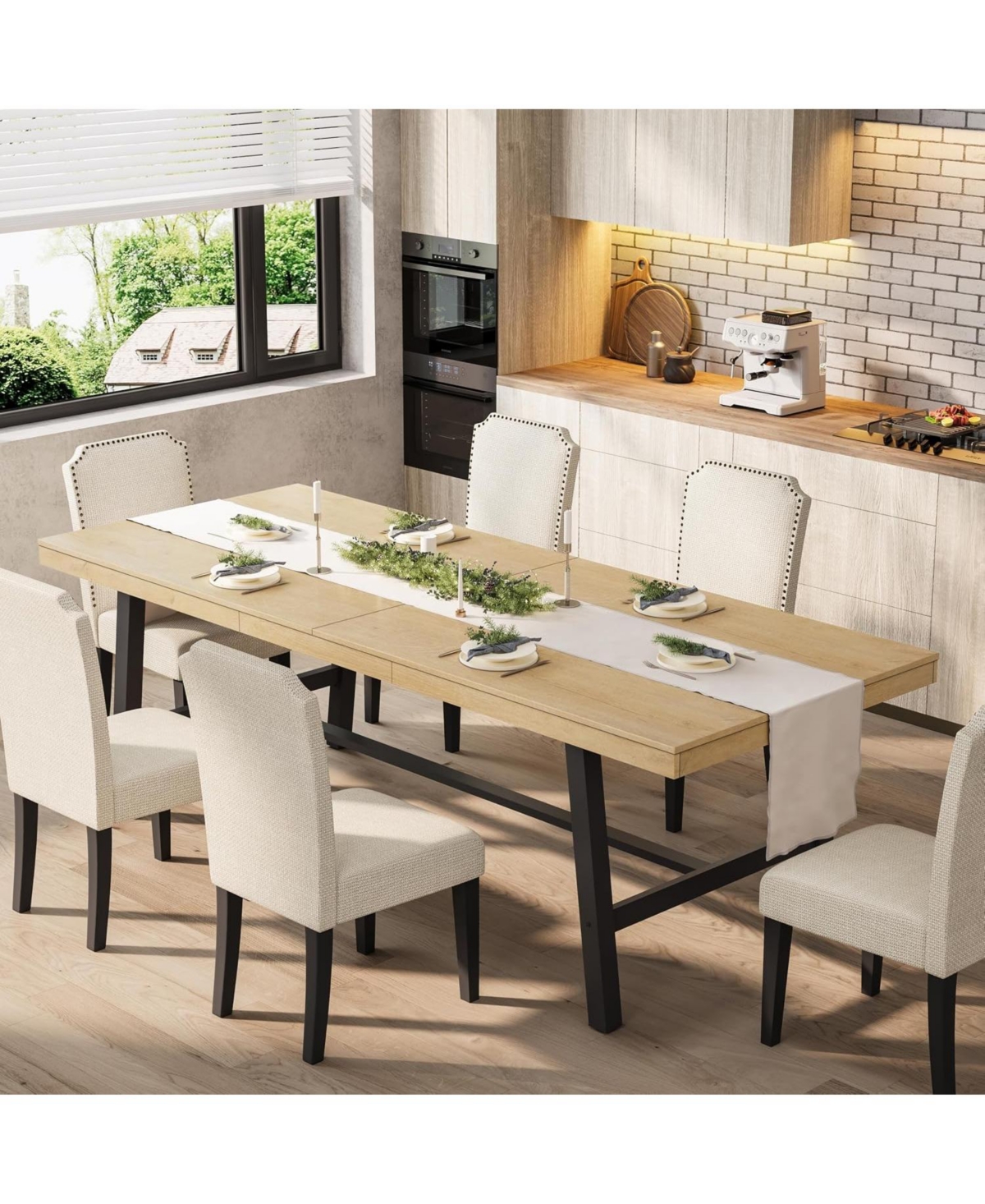 gaomon 87 in Rectangular Dining Table, Large Kitchen Table, Natural Rustic Dining Table, Sturdy 2x2 Metal Legs, Thick Wood Top