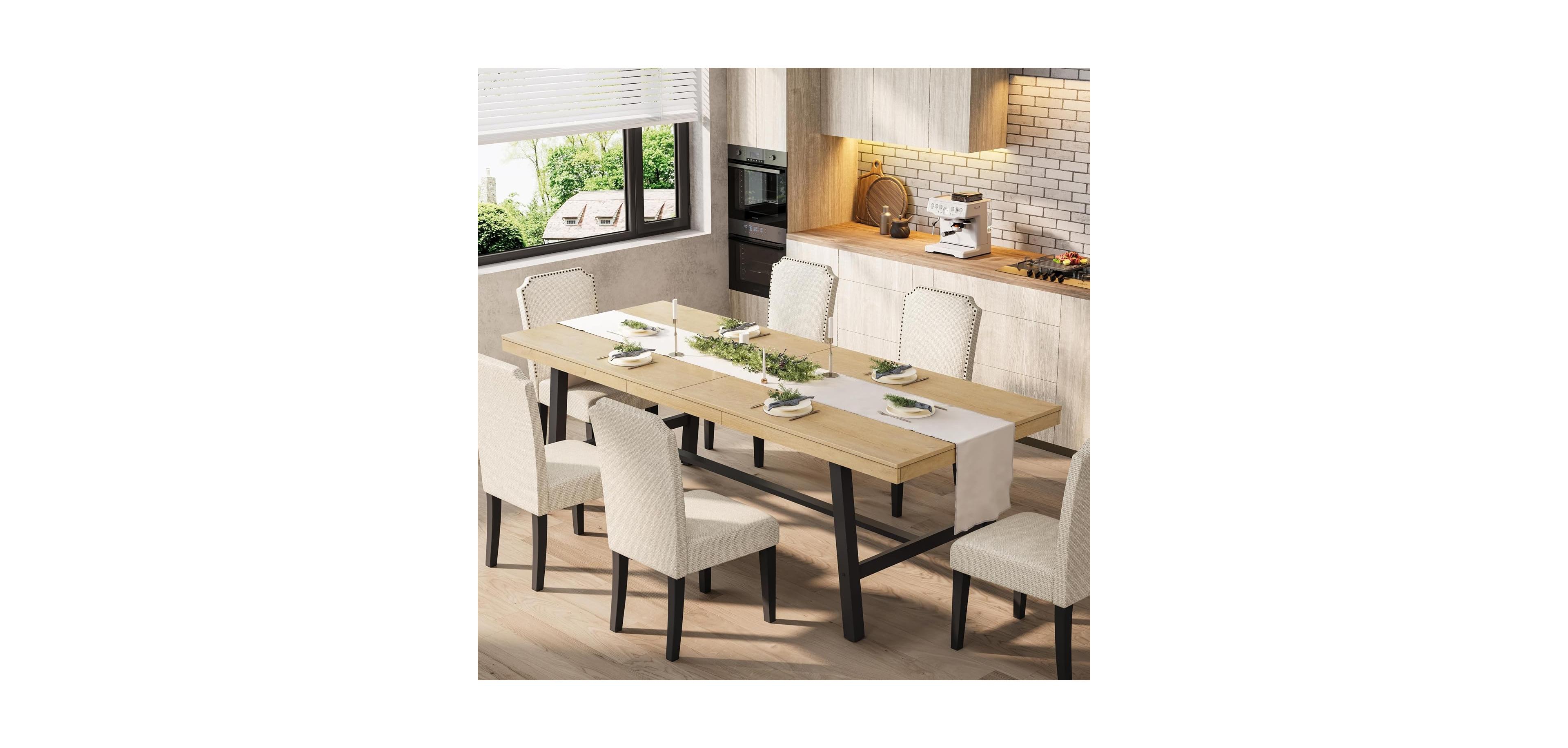 gaomon 87 in Rectangular Dining Table, Large Kitchen Table, Natural Rustic Dining Table, Sturdy 2x2 Metal Legs, Thick Wood Top