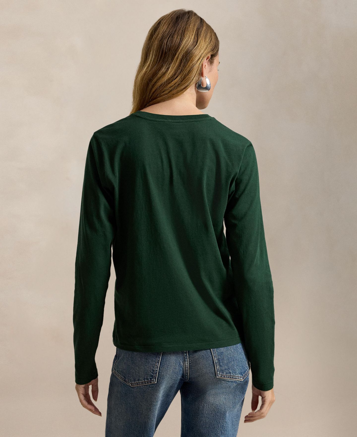 Женская футболка Polo Ralph Lauren Classic Fit Long-Sleeve Crewneck, цвет: Тёмно-зелёный — фото 4