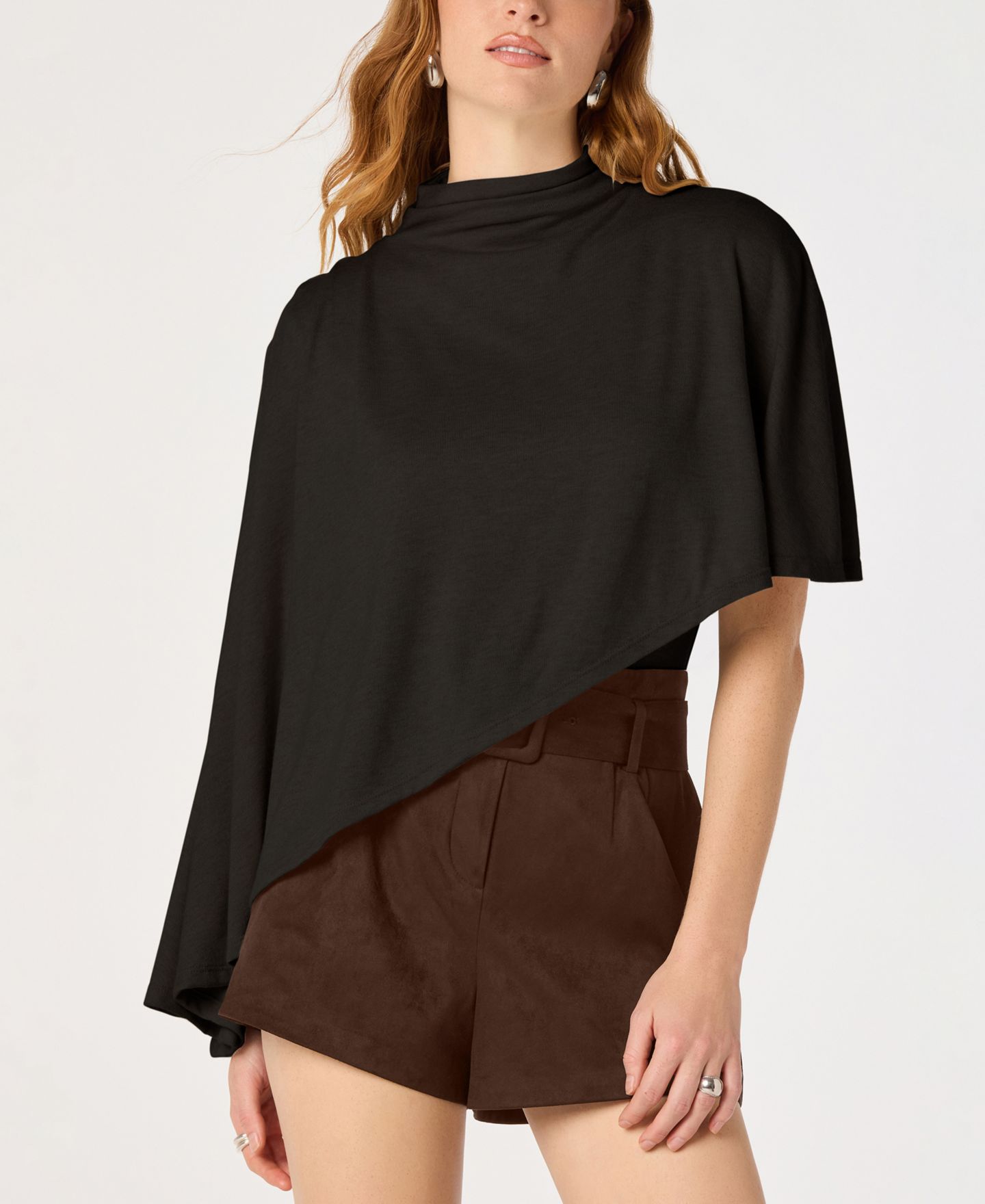 Женская блузка ASTR the Label Jailene Asymmetrical Cape-Sleeve Mock-Neck, цвет: Чёрный — фото 4