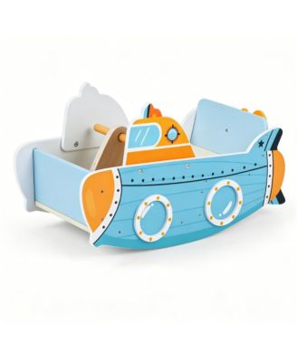 27.5" Basswood Plywood & MDF Kids Rocking Boat with Rotating Propeller, 11.5" x 8" Seat, Ages 1+ Years
