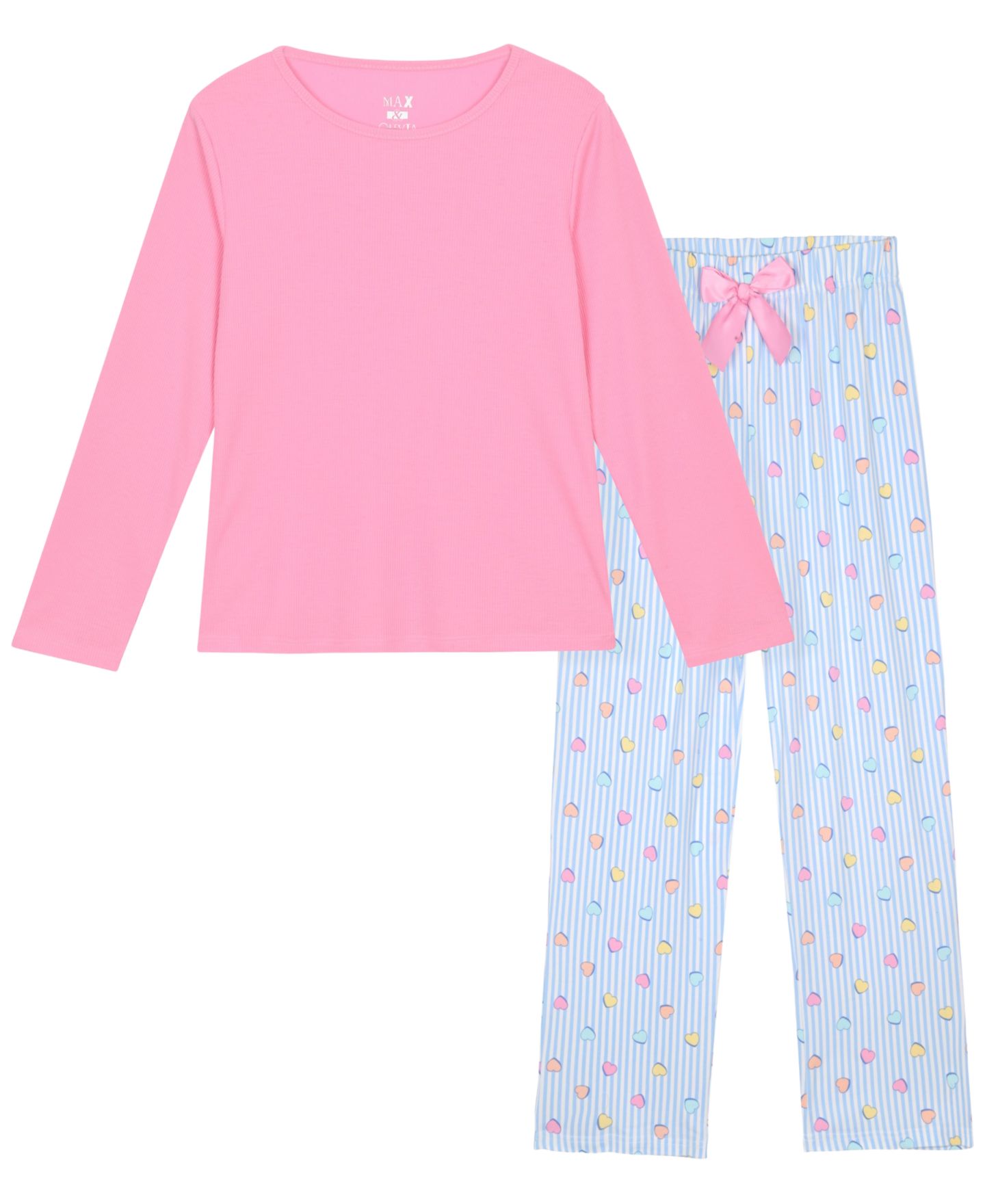 Max & Olivia Girls' 5-16 Milky Heart Ribbed Long-Sleeve Top and Pants, 2-Piece Set, цвет: Розовый — фото 1