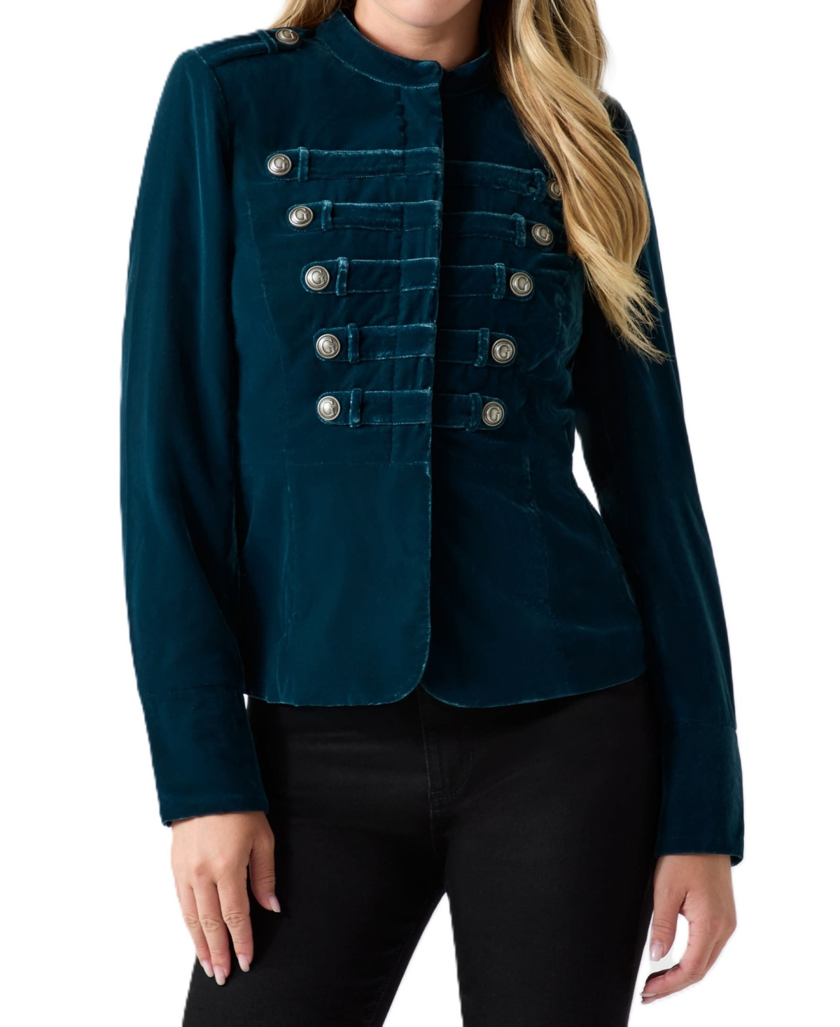 Guess Women's Elena Military High-Neck Long-Sleeve Band Jacket - Forbidden Forest
