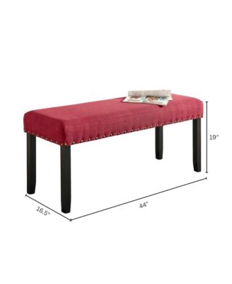 Biony Fabric Dining Bench with Nailhead Trim, Red