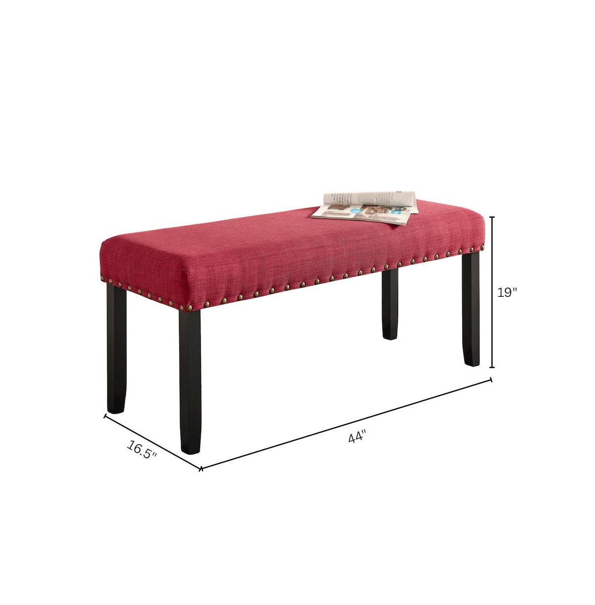 Roundhill Furniture Biony Fabric Dining Bench with Nailhead Trim, Red
