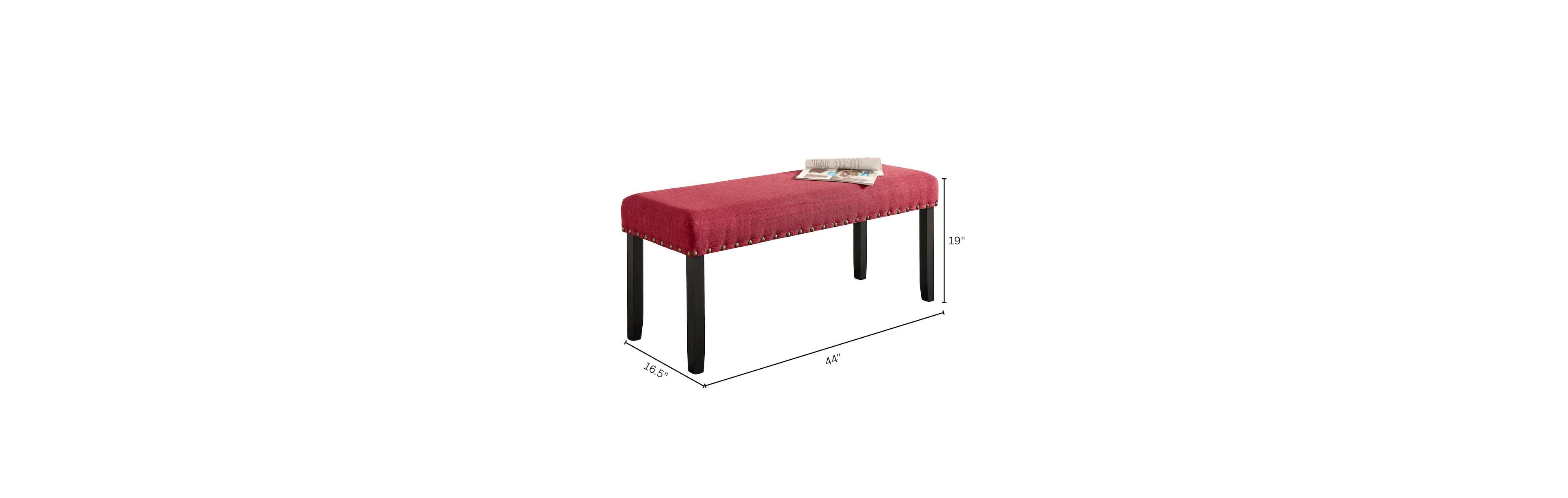Roundhill Furniture Biony Fabric Dining Bench with Nailhead Trim, Red