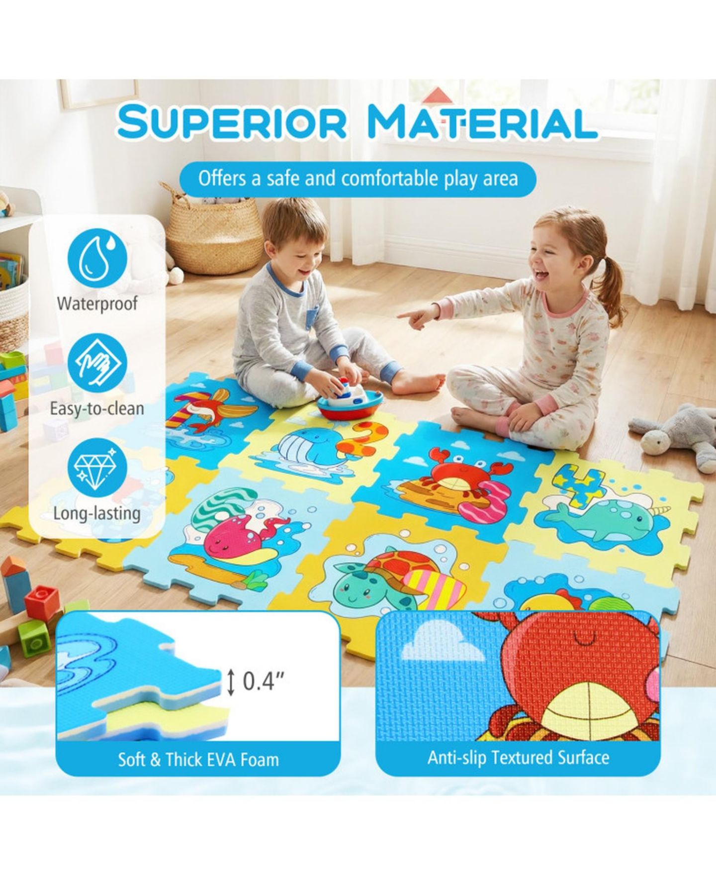 Детские игрушки SUGIFT Interlocking Foam Animal and Number Prints 8-Piece Play Mat, Ages 10 Months+, цвет: Разноцветный — фото 6