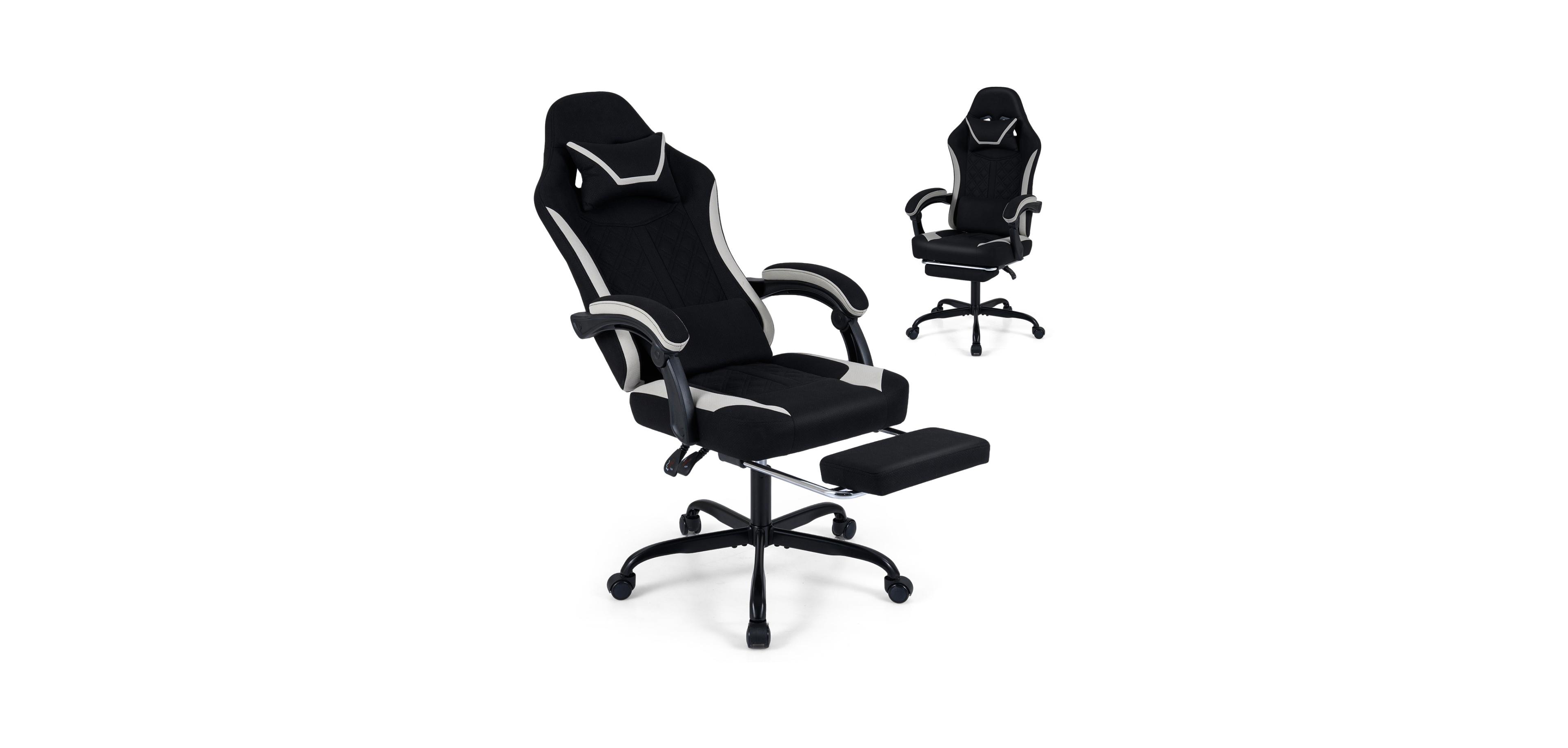 Mecale Gaming Chair Height Adjustable Computer Chair with Headrest Footrest and 360degree(s) Swivel Seat