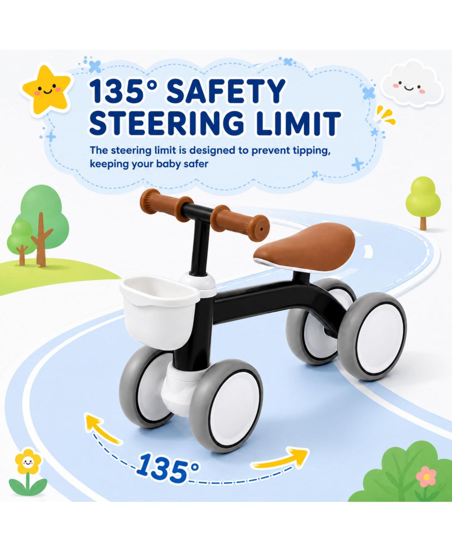 Детская игрушка homfan Pedal-Free Balance Bike with Adjustable Seat and Front Basket, Ages 1-2 Years, цвет: Чёрный — фото 5