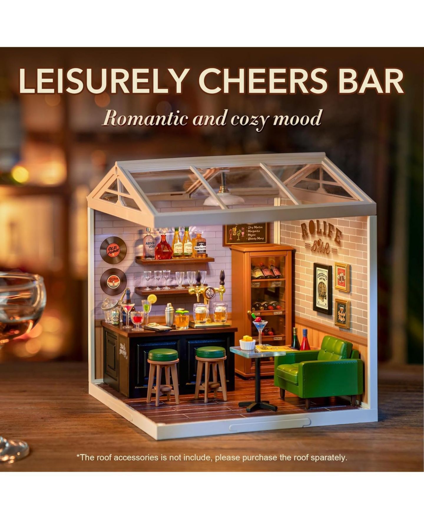 Детский конструктор Robotime Miniature Bar Scene Leisurely Cheers Bar 142-Piece LED Building Set, Ages 8+ — фото 3