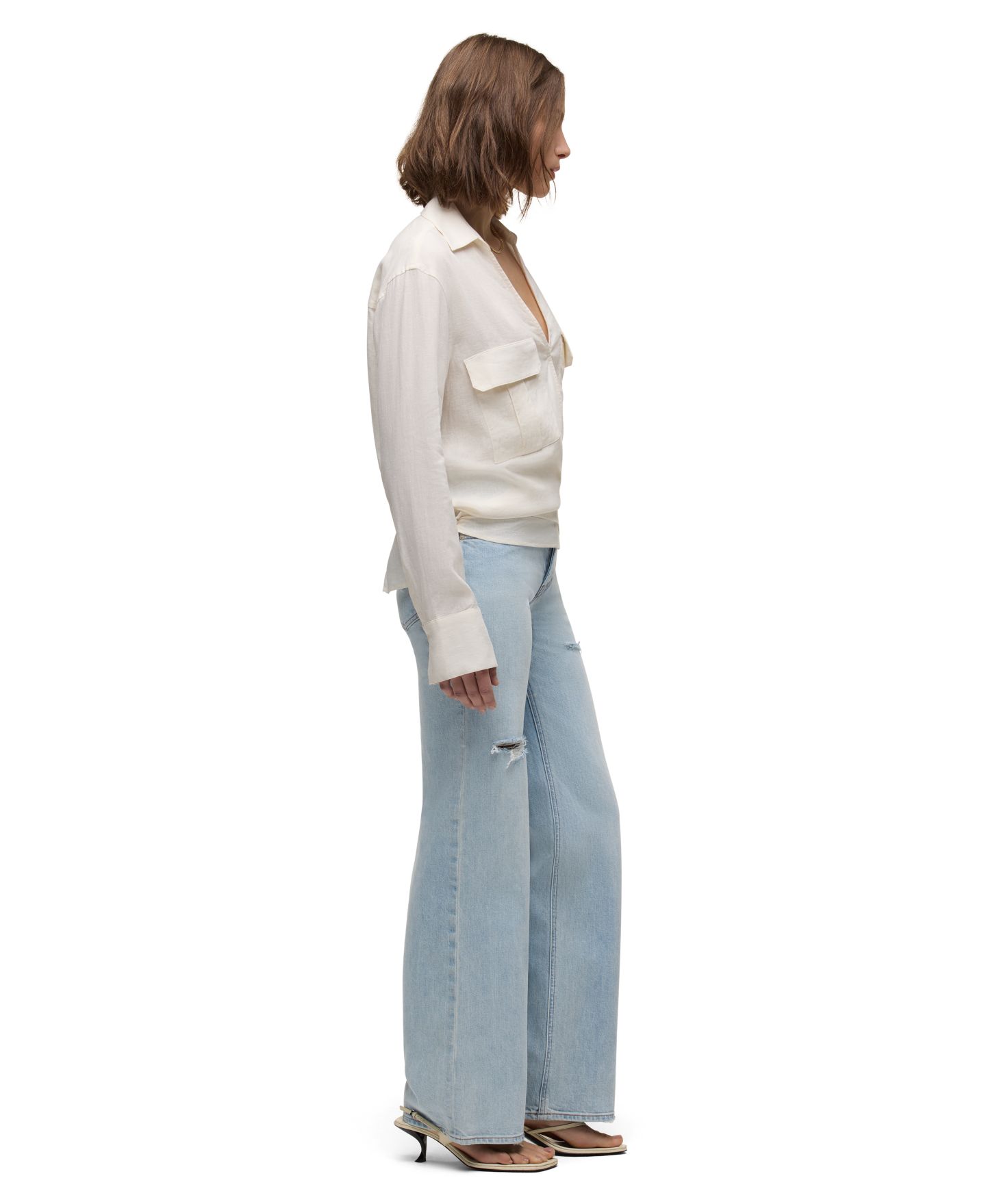 Женский топ Hudson Jeans Long-Sleeve Collared V-Neck Wrap, цвет: Экрю — фото 3