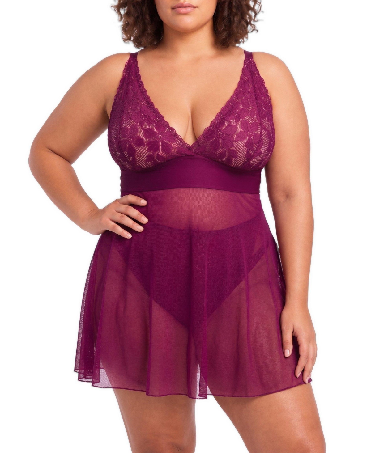 Torrid Plus Size Ava Lace Wireless V-Neck Babydoll - Plum caspia