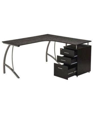 L Shaped Desk With 3 Drawers, Steel Frame Corner Computer Desk