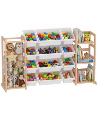 3-in-1 Toy Storage Organizer with Stuffed Animal Storage, Bookshelf