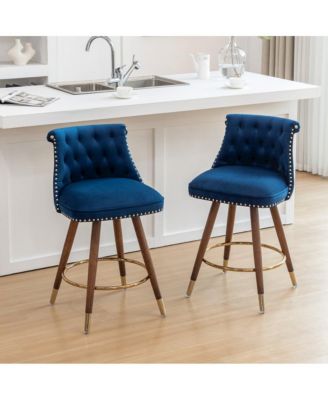 Elvara Set of 2 Button-Tufted Counter Stools with Nailhead Trim