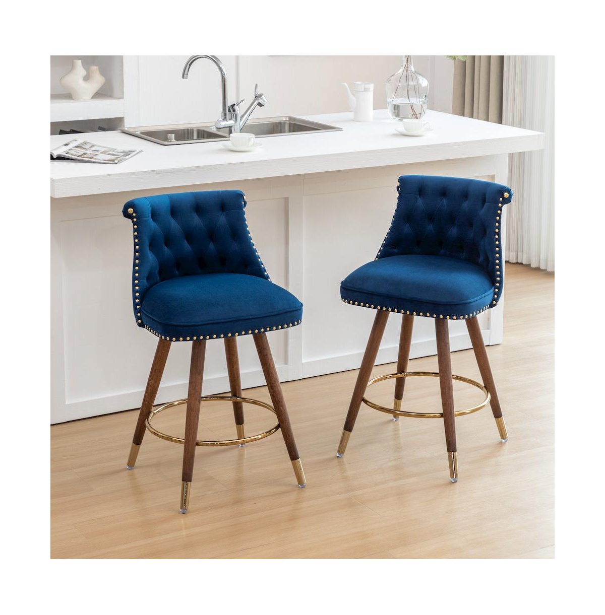 Roundhill Furniture Elvara Set of 2 Button-Tufted Counter Stools with Nailhead Trim