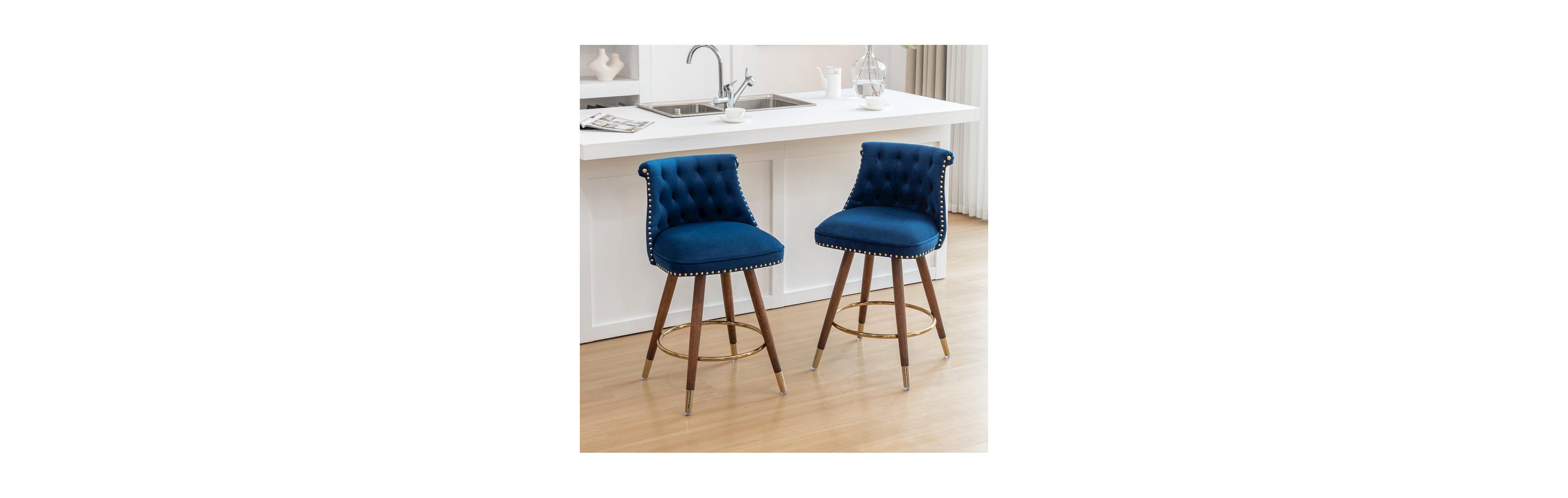 Roundhill Furniture Elvara Set of 2 Button-Tufted Counter Stools with Nailhead Trim