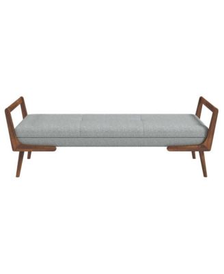 Gray Fabric Bench with Solid Wood Frame, Foam Cushions, Modern Entryway Bench