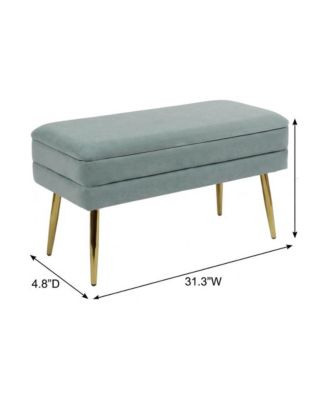 Sea Blue Velvet Storage Bench with Gold Leg Detailing for Living Room