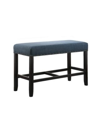 Biony Blue Fabric Counter Height Dining Bench with Nailhead Trim