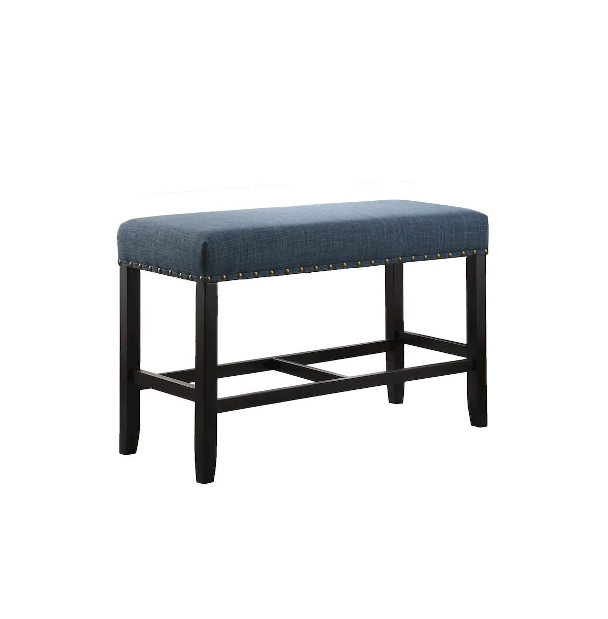 Roundhill Furniture Biony Blue Fabric Counter Height Dining Bench with Nailhead Trim - Blue