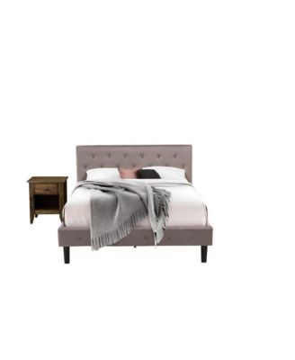 NL14Q-1GA07 2 Pc Bed Set - 1 Bed Velvet Fabric Headboard and 1 Nightstand - Distressed Jacobean Finish Nightstand