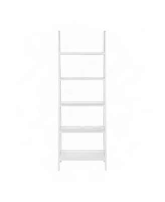 Wood Ladder Bookcase with Five Shelves and Tall Bookshelf Design