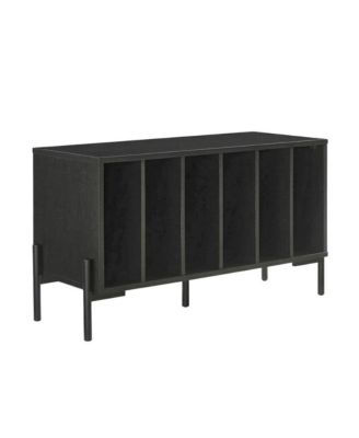 Wooden record player stand with vinyl storage, modern entertainment center
