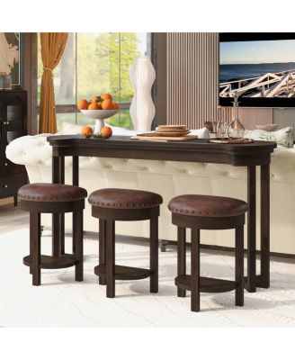Counter Height Bar Table Set for 3, Solid Wood 4-Piece Dining Set, Space-Saving Breakfast Table for Small Spaces