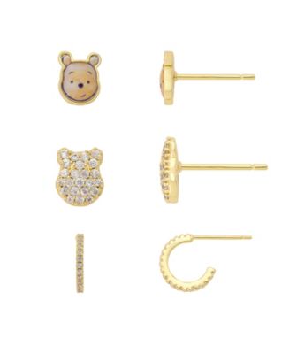 Disney Cubic Zirconia 14K Gold Plated Winnie the Pooh Earrings Set - Macy's