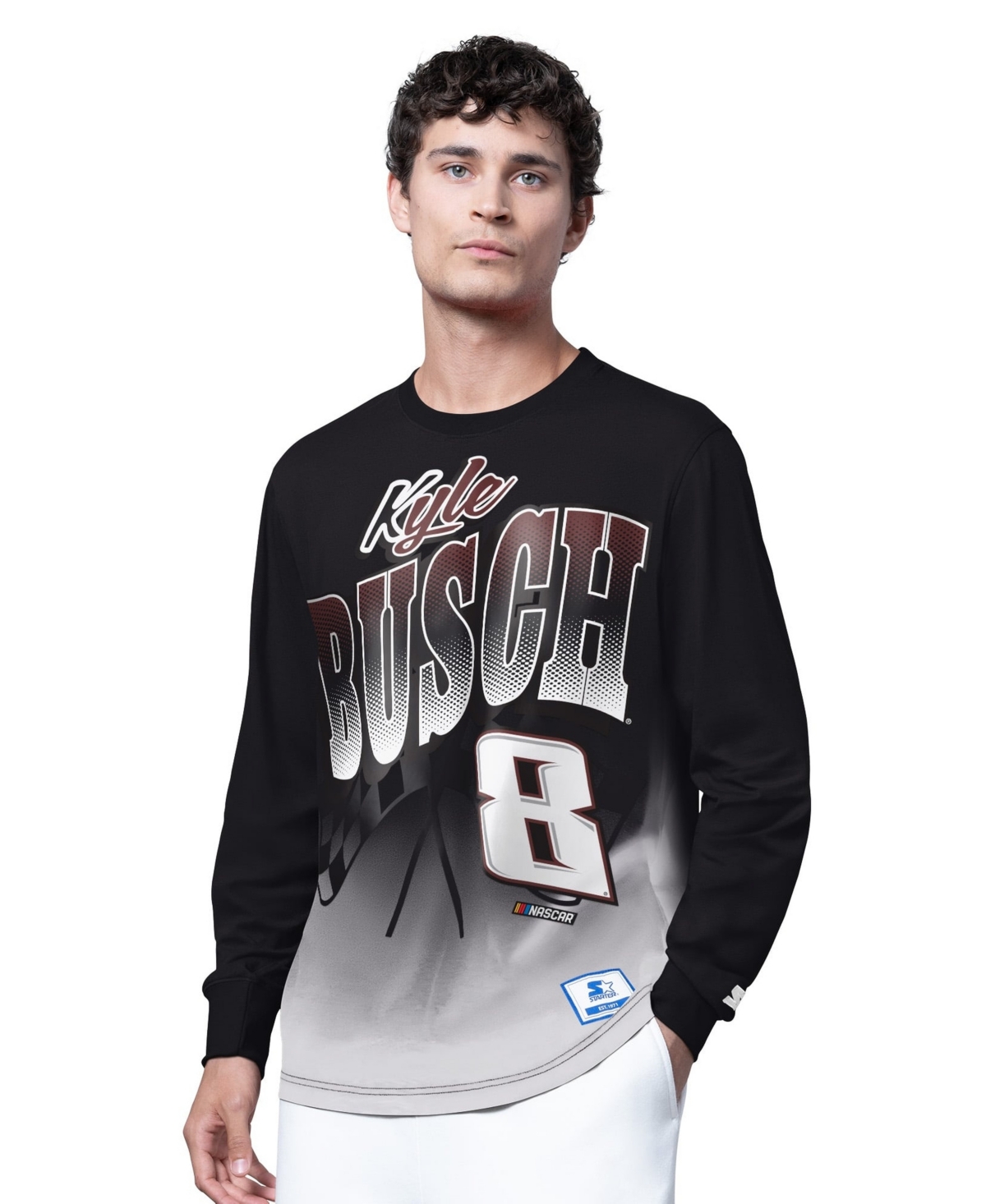 Starter Men's Black Kyle Busch Quarterback Extreme Long Sleeve T-Shirt - Black, White