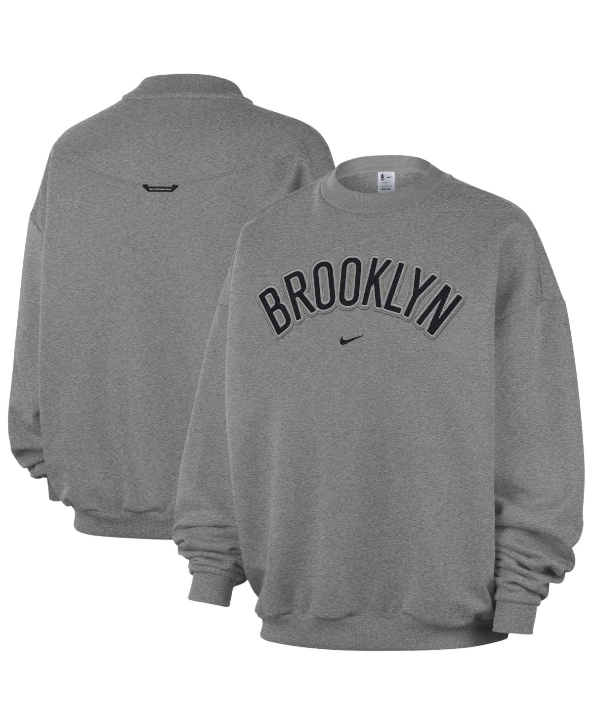 Nike Men's Dark Heather Gray Brooklyn Nets Standard Issue Wordmark Fleece Therma-Fit Sweatshirt