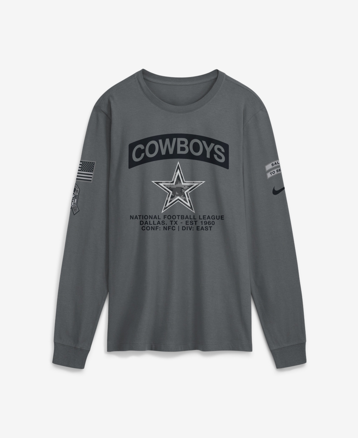 Nike Men's Gray Dallas Cowboys 2026 Salute to Service Long Sleeve T-Shirt