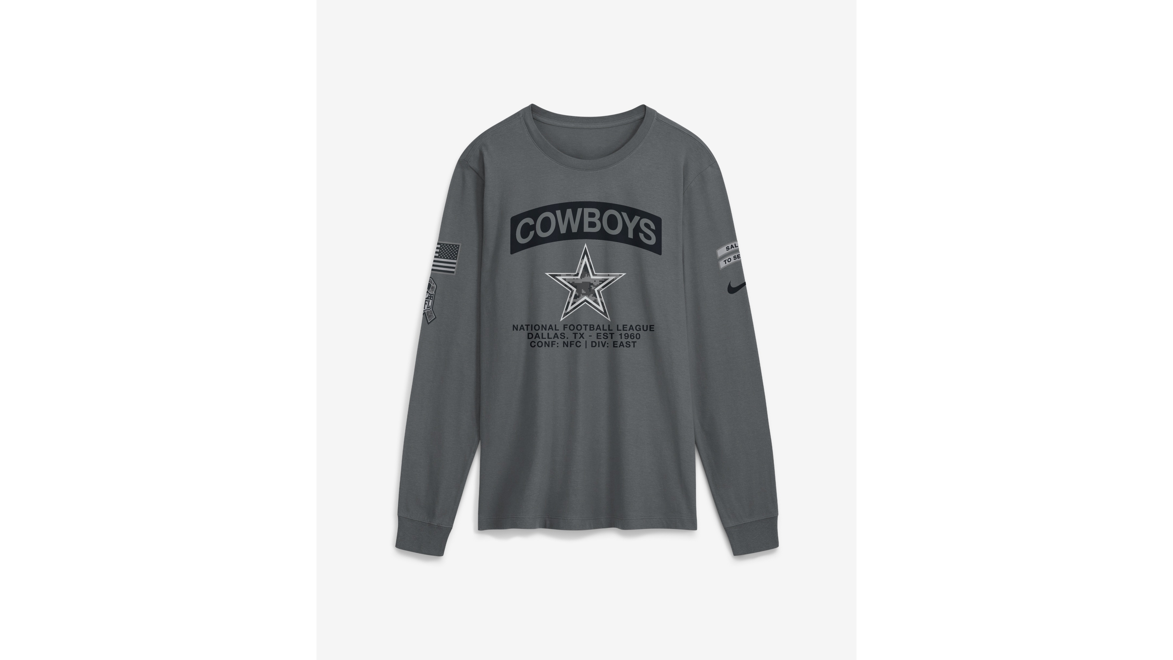 Nike Men's Gray Dallas Cowboys 2026 Salute to Service Long Sleeve T-Shirt