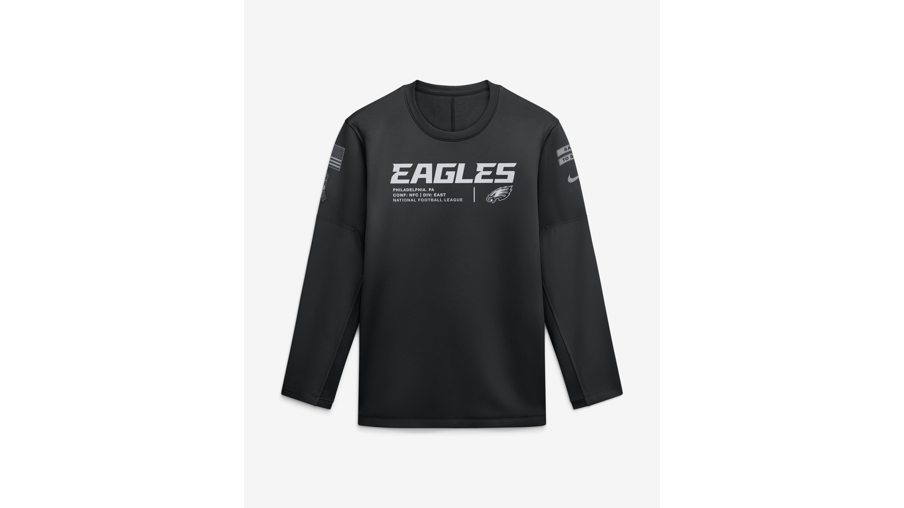 Nike Men's Black Philadelphia Eagles 2026 Salute to Service Sideline Coaches Crewneck Therma-fit Sweatshirt