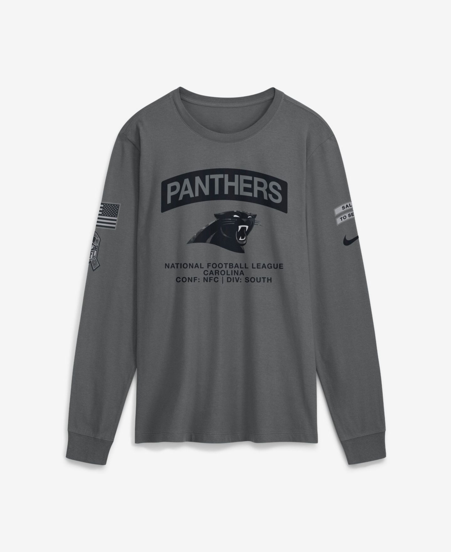 Мужская футболка Nike Gray Carolina Panthers 2026 Salute to Service Long Sleeve — фото 1