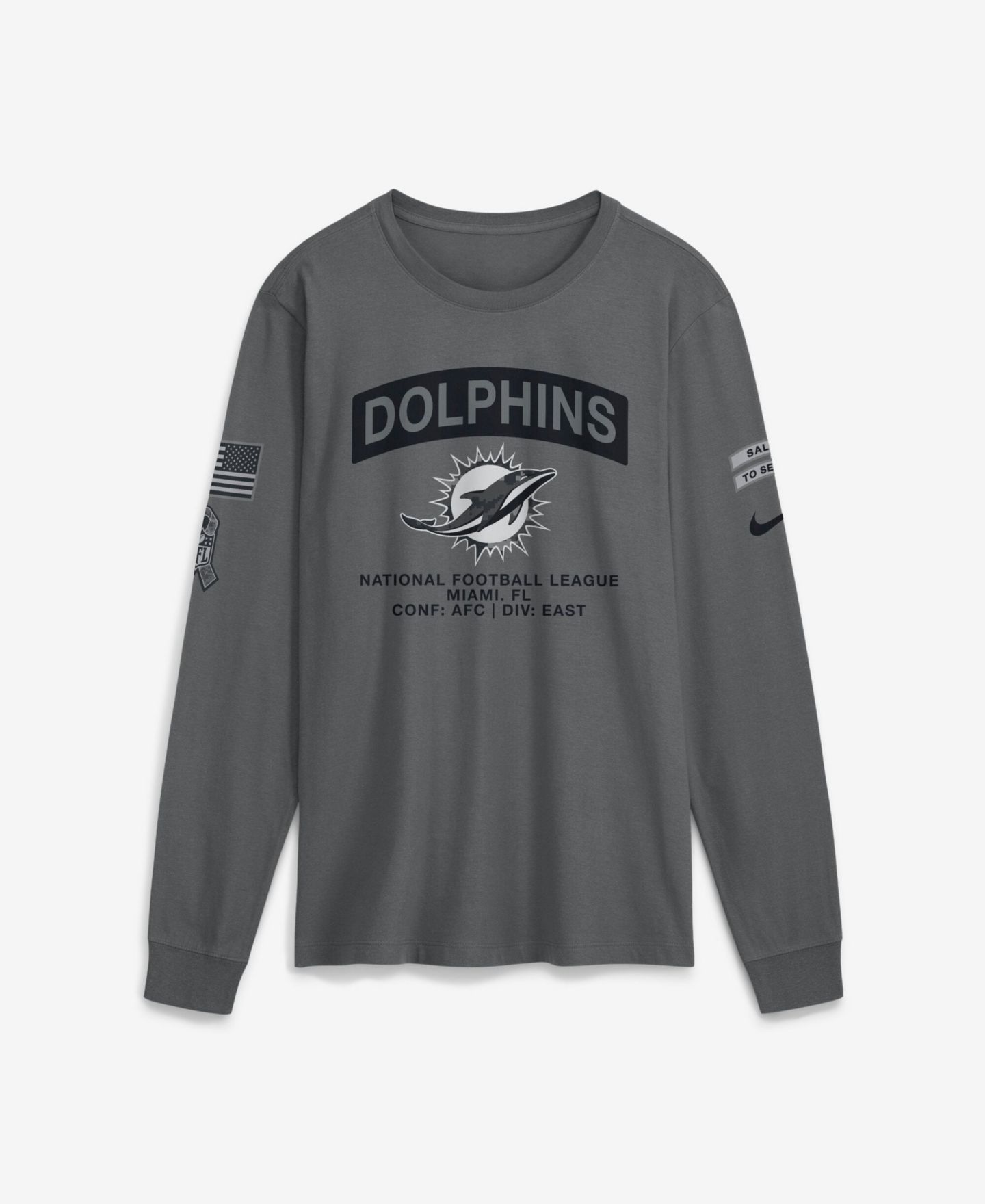 Мужская футболка Nike Gray Miami Dolphins 2026 Salute to Service Long Sleeve — фото 1