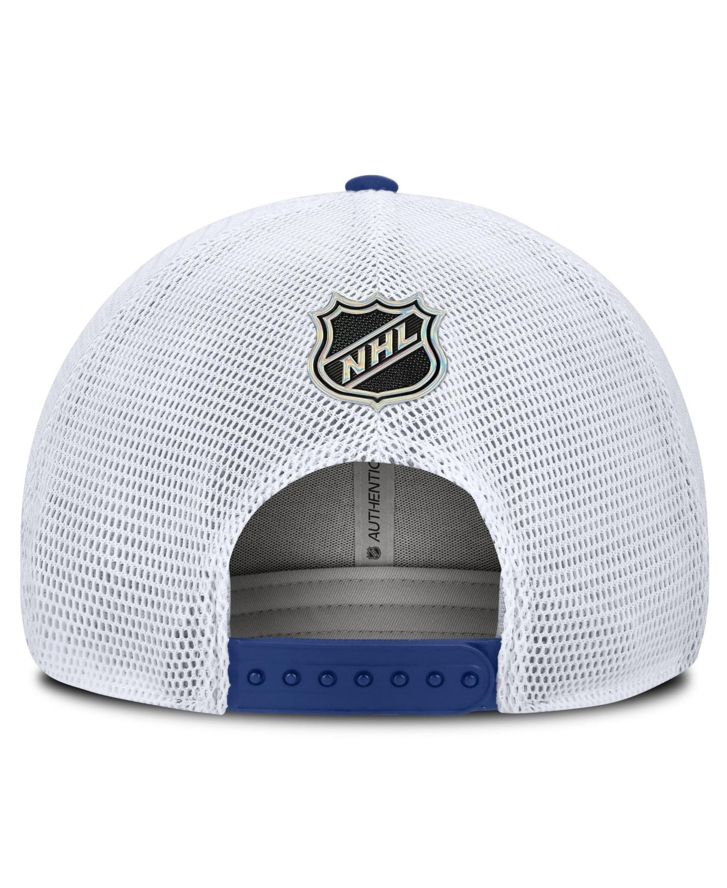 Мужская кепка Fanatics Royal Edmonton Oilers Authentic Pro Rink Boxed Logo Trucker Hat — фото 4
