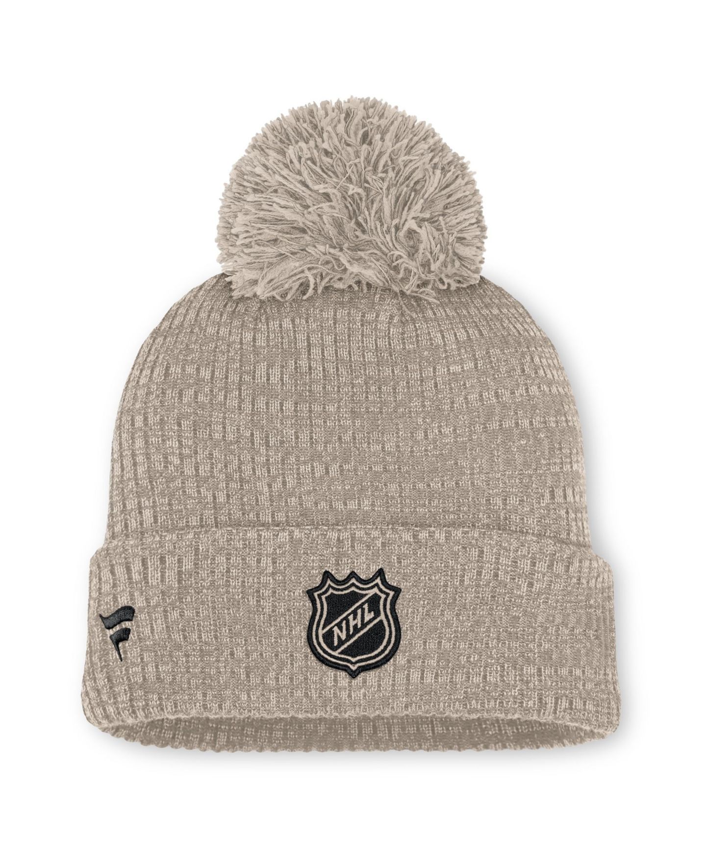 Женские головные уборы Fanatics Light Beige New Jersey Devils Authentic Pro Road Cuffed Knit with Pom Hat — фото 2