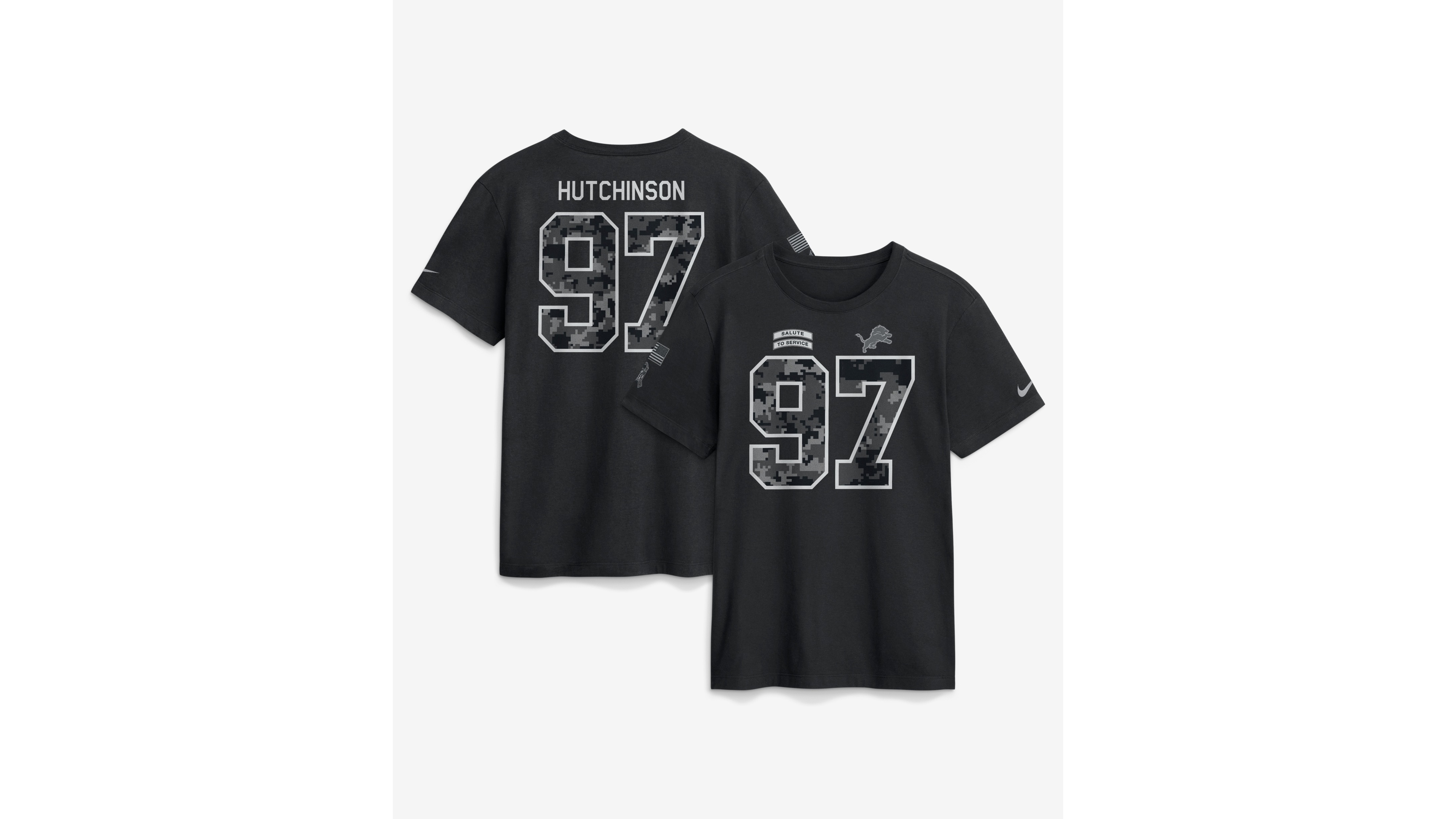Nike Men's Aidan Hutchinson Black Detroit Lions 2026 Salute to Service Name & Number T-Shirt