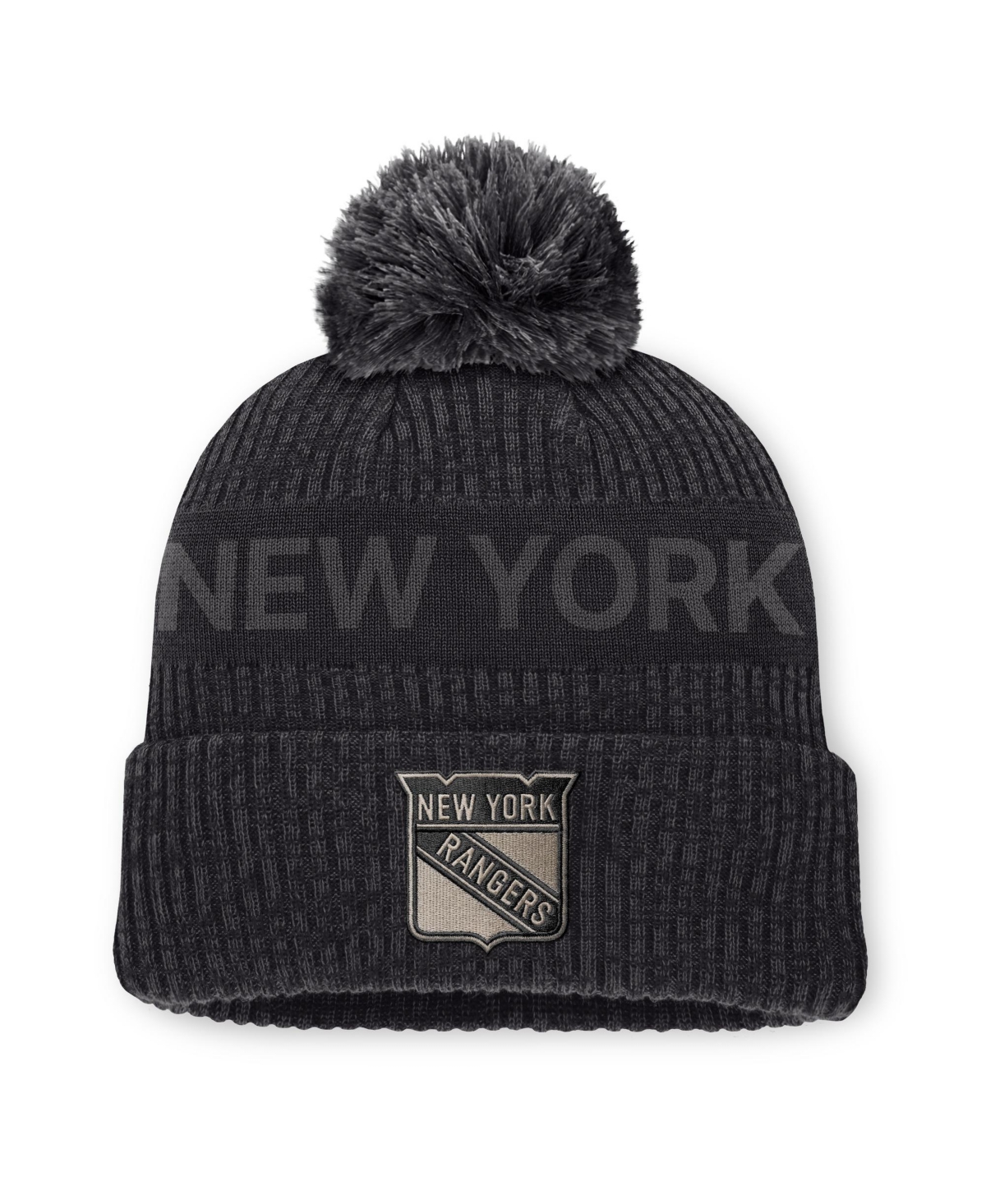 Fanatics Men's Charcoal New York Rangers Road Phantom Cuffed Knit with Pom Hat