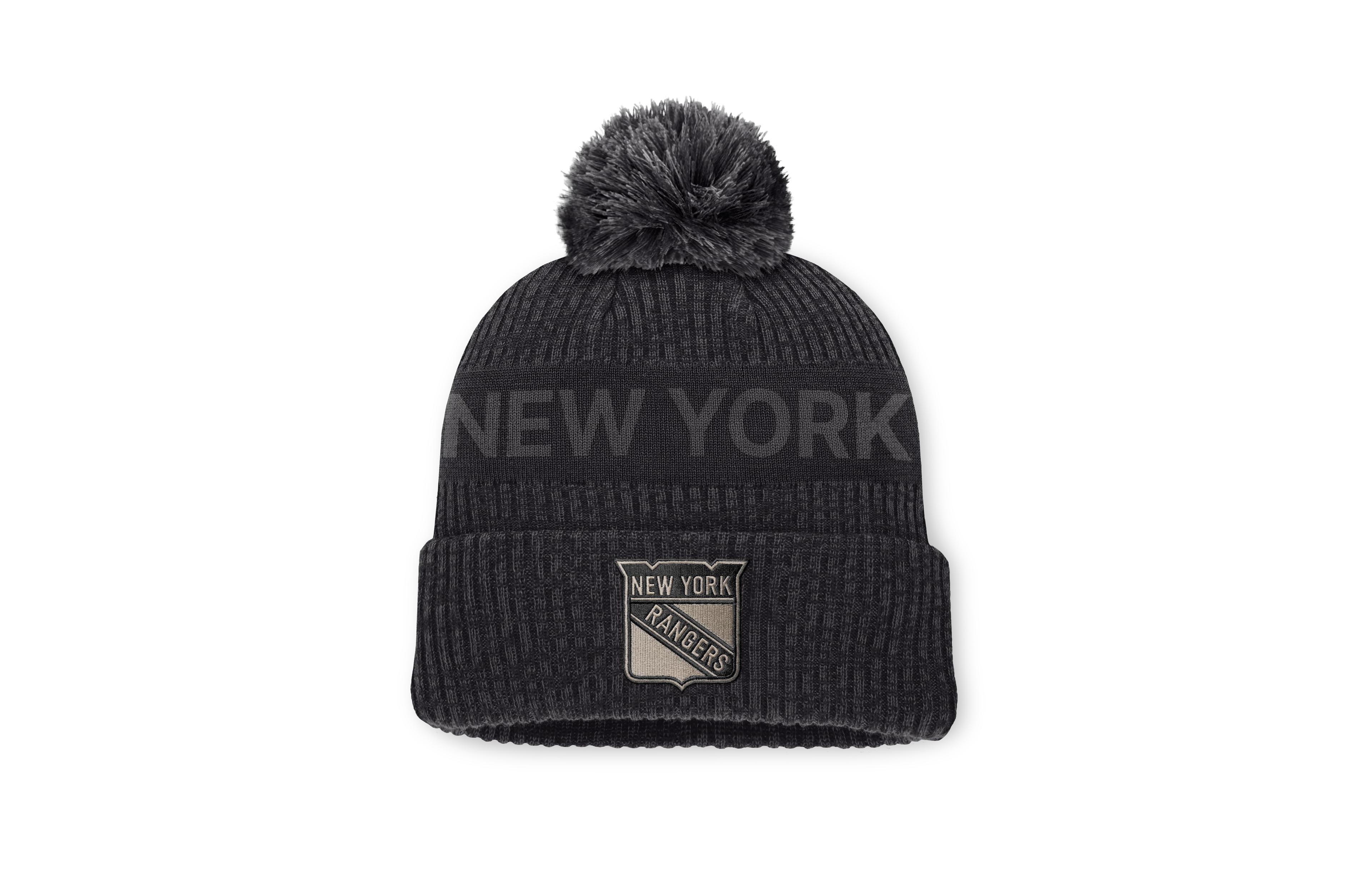 Fanatics Men's Charcoal New York Rangers Road Phantom Cuffed Knit with Pom Hat