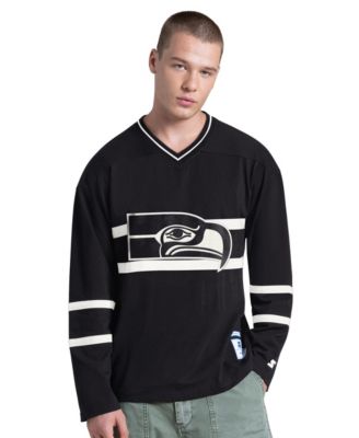 Men's Black Seattle Seahawks Line Up Retro Logo Long Sleeve V-Neck T-Shirt