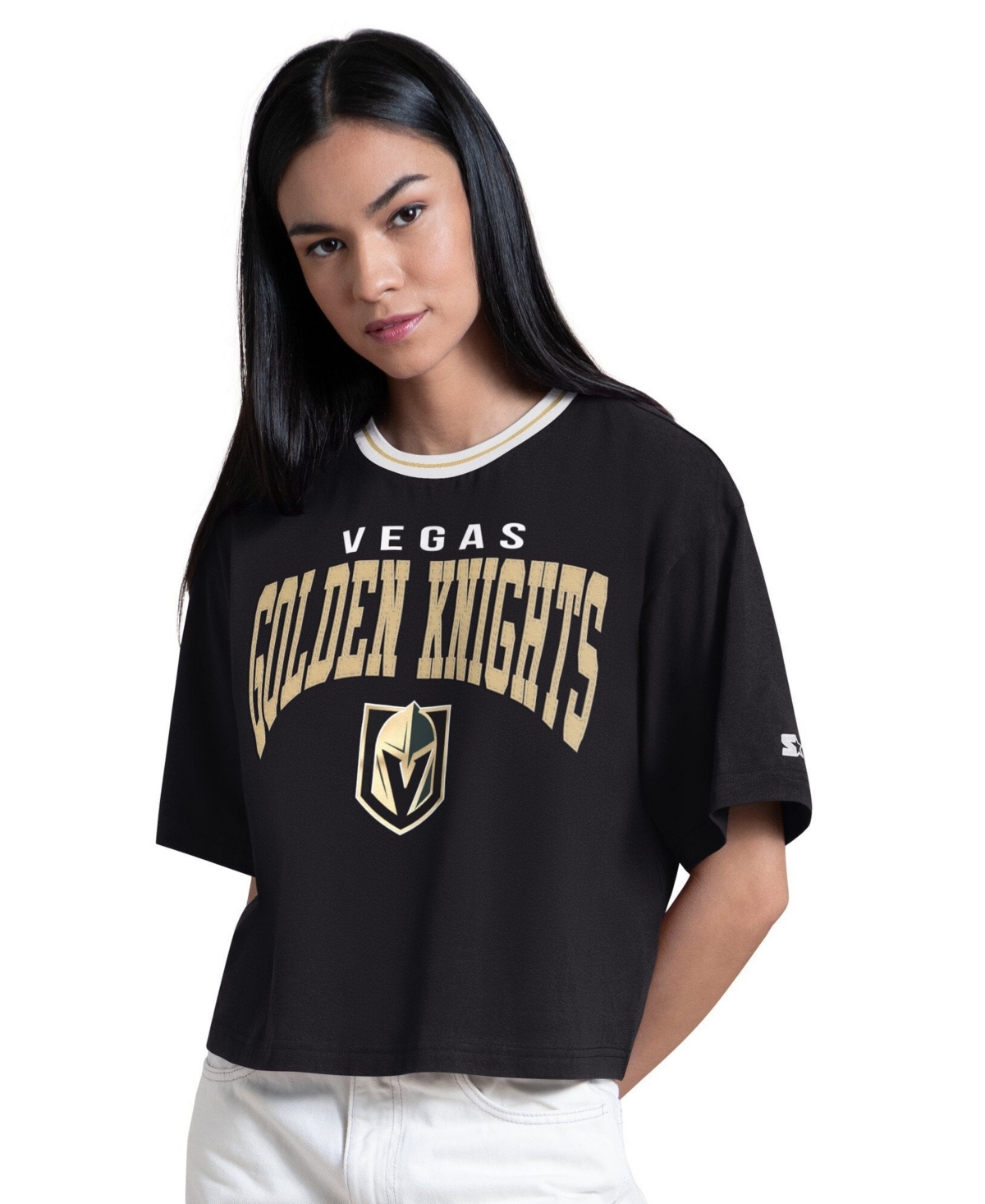 Starter Women's Black Vegas Golden Knights Ace Cropped T-Shirt