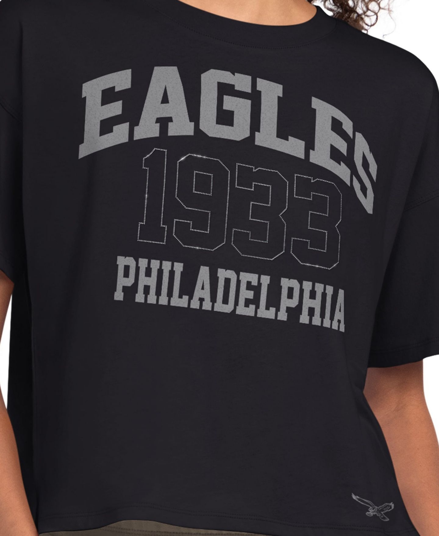 Женская футболка Starter Black Philadelphia Eagles Rhinestone Boxy Cropped — фото 3