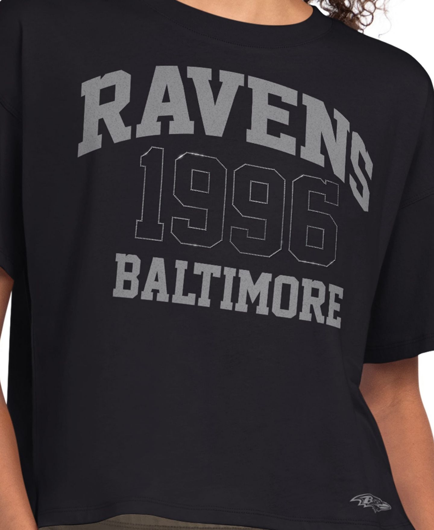 Женская футболка Starter Black Baltimore Ravens Rhinestone Boxy Cropped — фото 3
