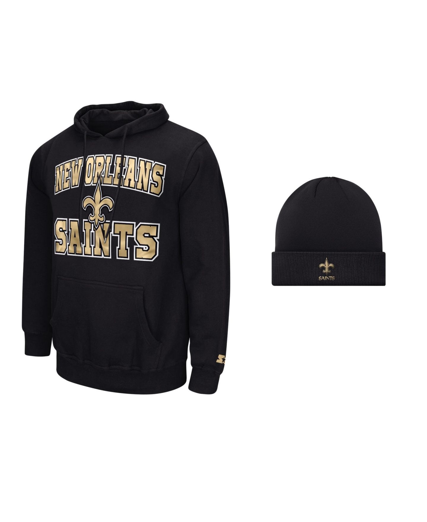 Мужские худи Starter Black New Orleans Saints and Cuffed Knit Hat Combo Pack — фото 1