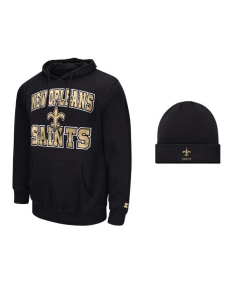 Мужские худи Starter Black New Orleans Saints and Cuffed Knit Hat Combo Pack