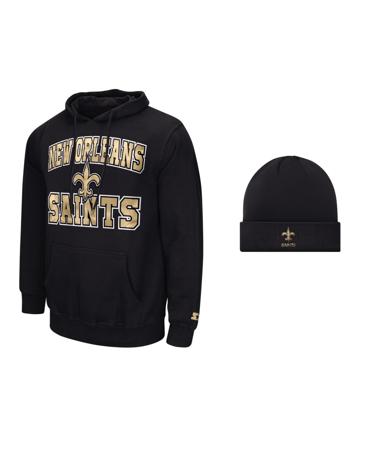Starter Men's Black New Orleans Saints Hoodie and Cuffed Knit Hat Combo Pack - Black