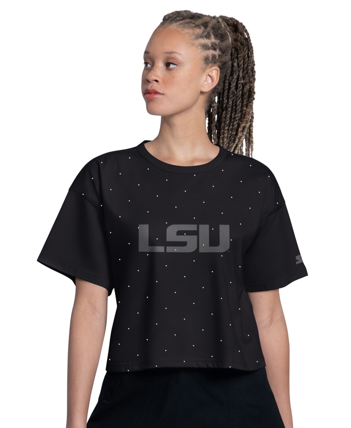 Starter Women's Black Lsu Tigers Rhinestone Sprinkle Boxy Cropped T-Shirt - Black